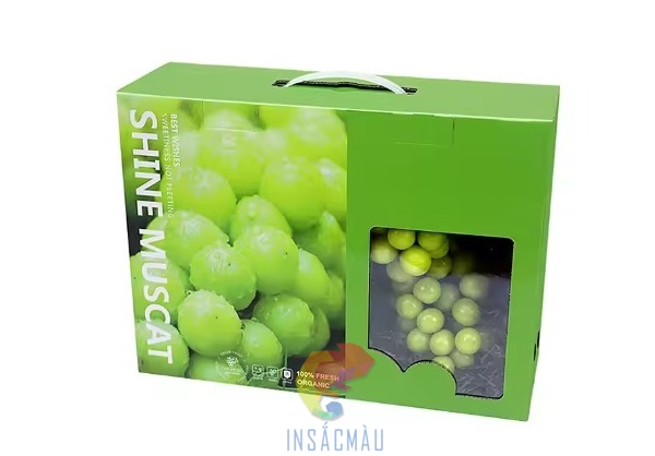 Mẫu thùng giấy carton đựng nho có quai xách giưa bằng nhựa