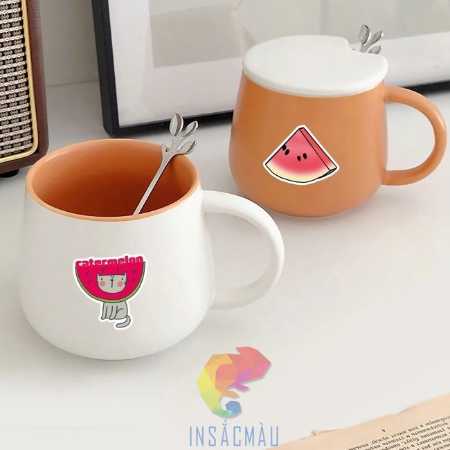 Mẫu sticker dưa hấu dán ly