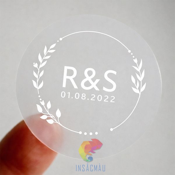 Mẫu decal trong chữ trắng hình tròn