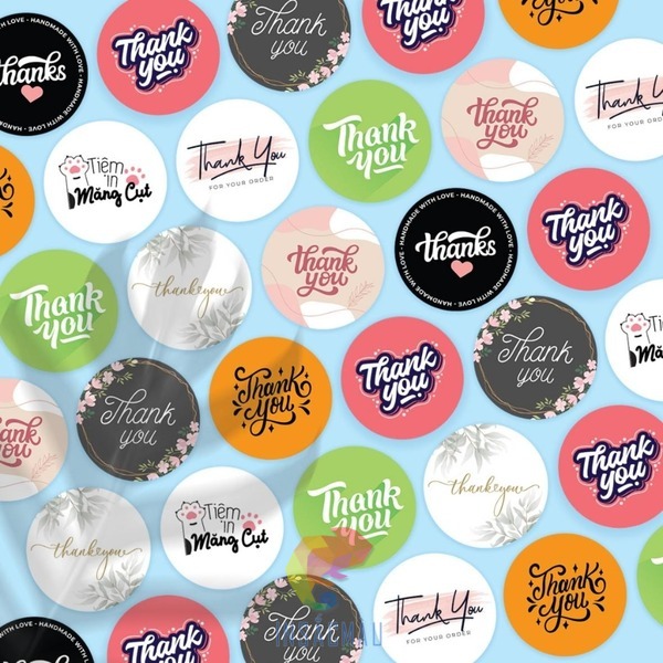 Sticker thank you thiết kế đa dạng màu sắc, mẫu mã