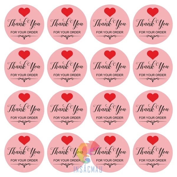 Mẫu sticker thank you màu hồng cute