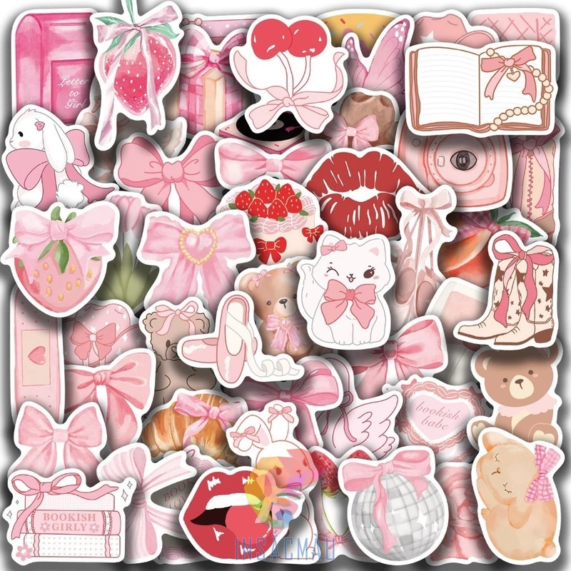 Các mẫu sticker nơ hồng, nhiều kiểu dáng