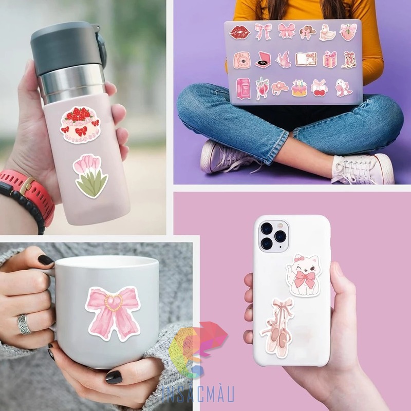 Mẫu nhãn dán hình nơ trang trí đồ dùng cá nhân