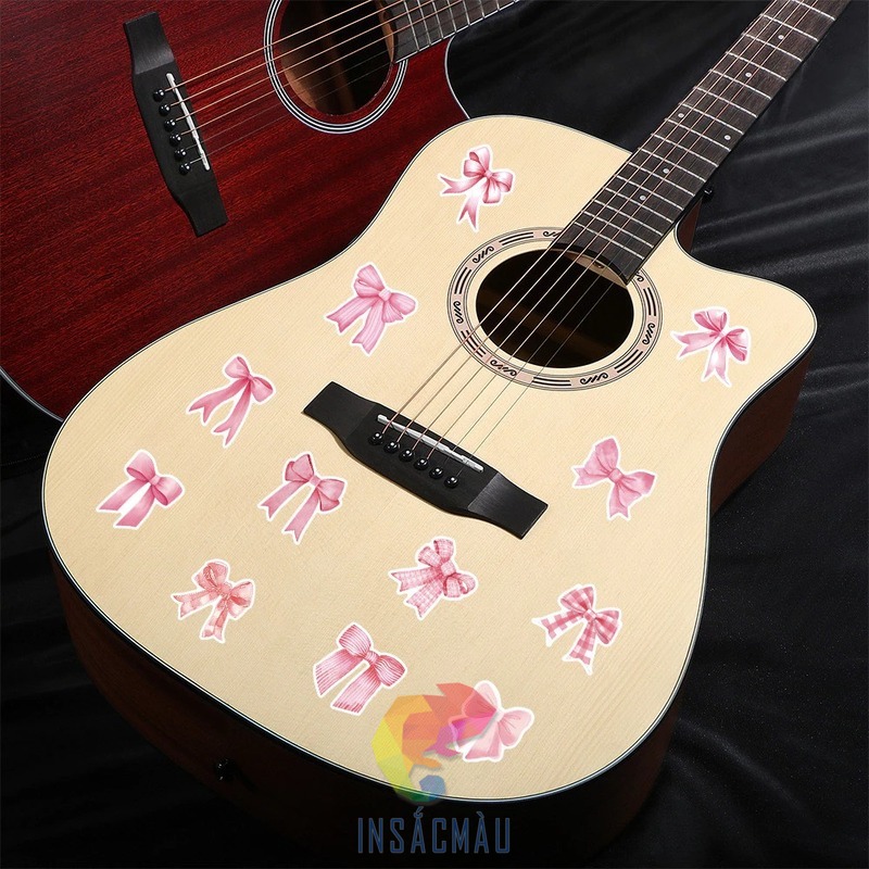 Mẫu sticker nơ dán trang trí đàn guitar