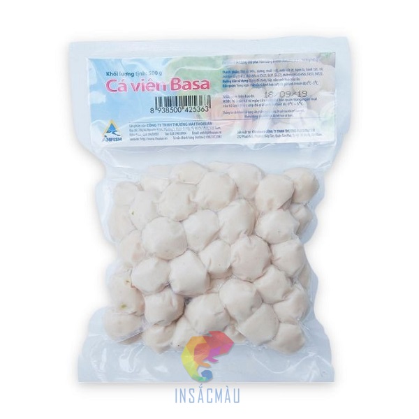 Mẫu tem nhãn dán bao bì đựng cá viên basa