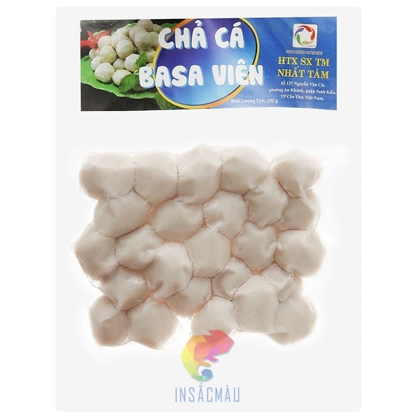 Mẫu tem nhãn dán bao bì đựng chả cá basa viên
