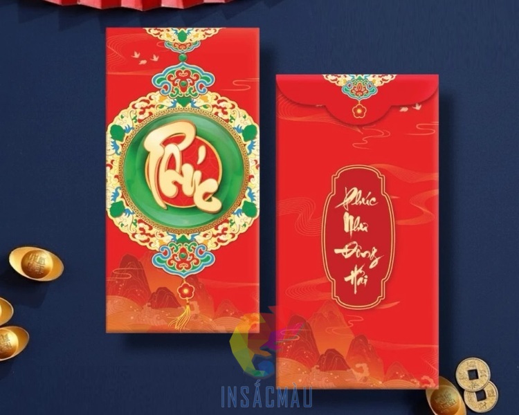 Mẫu bao lì xì chữ phúc thiết kế theo phong cách thư pháp