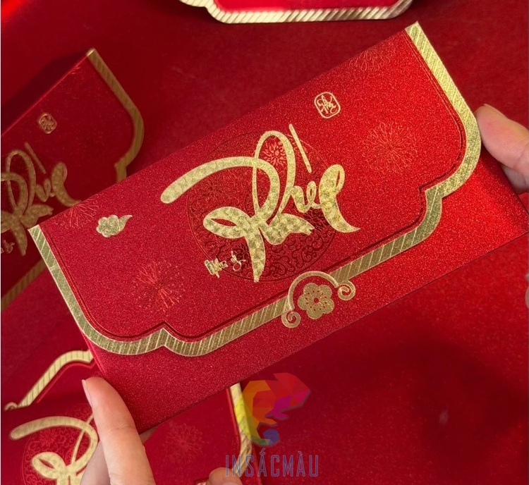 Mẫu bao lì xì chữ phúc thiết kế dáng ngang