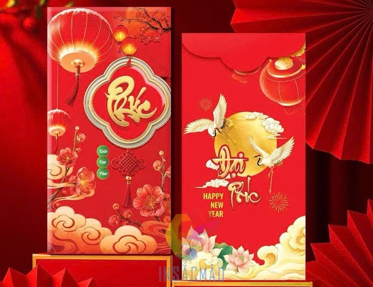 Mẫu bao lì xì chữ phúc bằng giấy ivory chất lượng