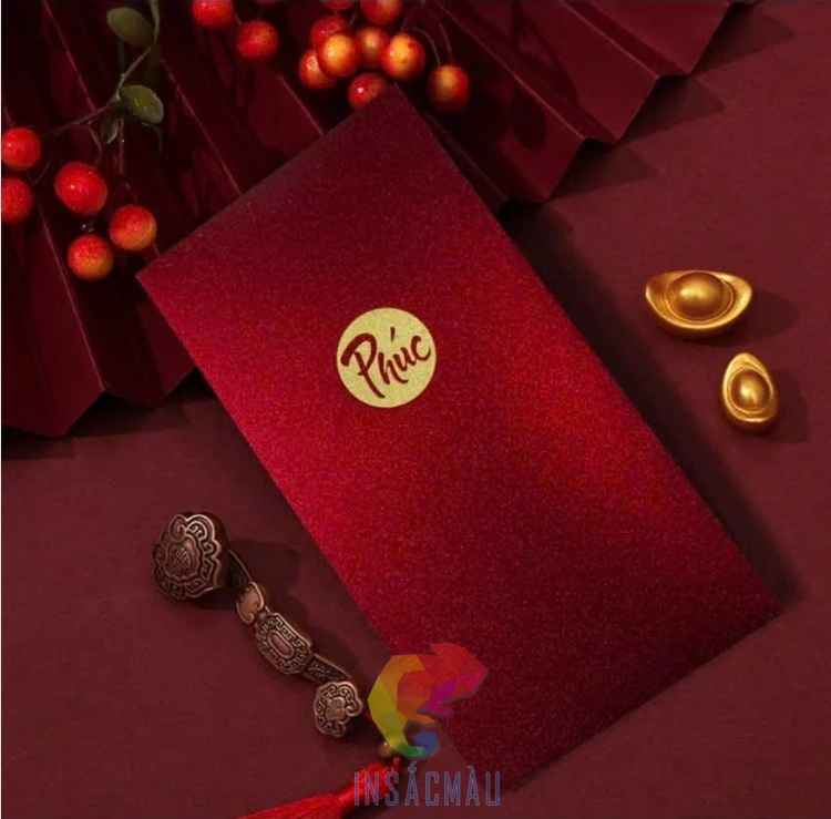Mẫu bao lì xì chữ phúc ép kim vàng cao cấp