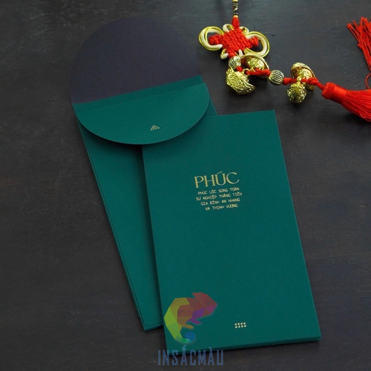 Mẫu bao lì xì chữ phúc màu xanh rêu