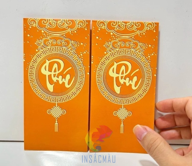 Mẫu bao lì xì chữ phúc tone vàng, ép kim vàng thu hút