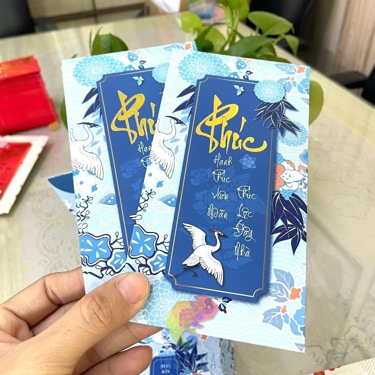 Mẫu bao lì xì chữ phúc màu xanh dương bắt mắt
