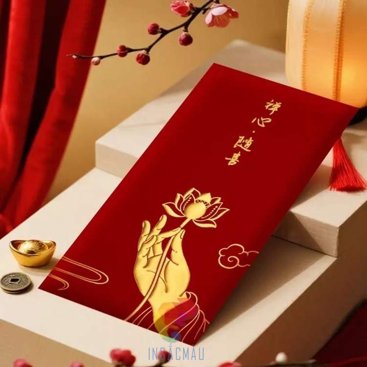 Mẫu bao lì xì tay cầm hoa sen