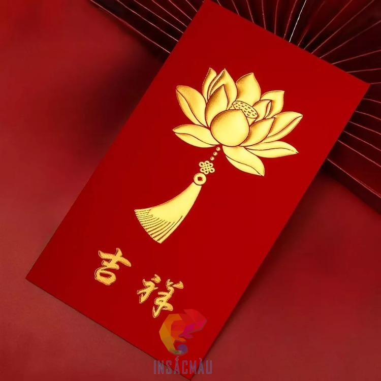 Mẫu bao lì xì hoa sen dập nổi, ép kim vàng sang trọng