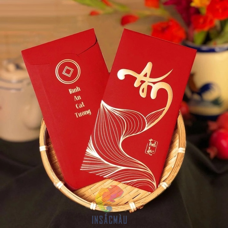 Mẫu bao lì xì minh họa bằng cánh hoa sen