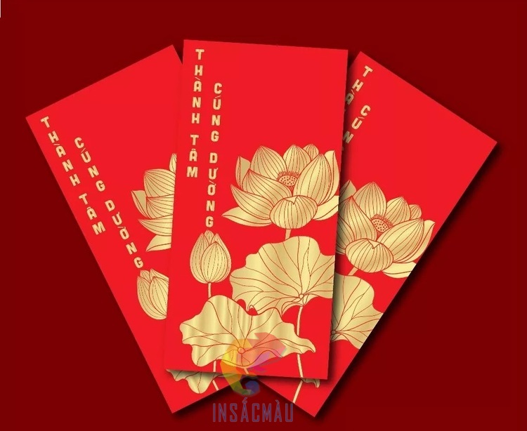 Mẫu bao lì xì in hình hoa sen đẹp, ấn tượng