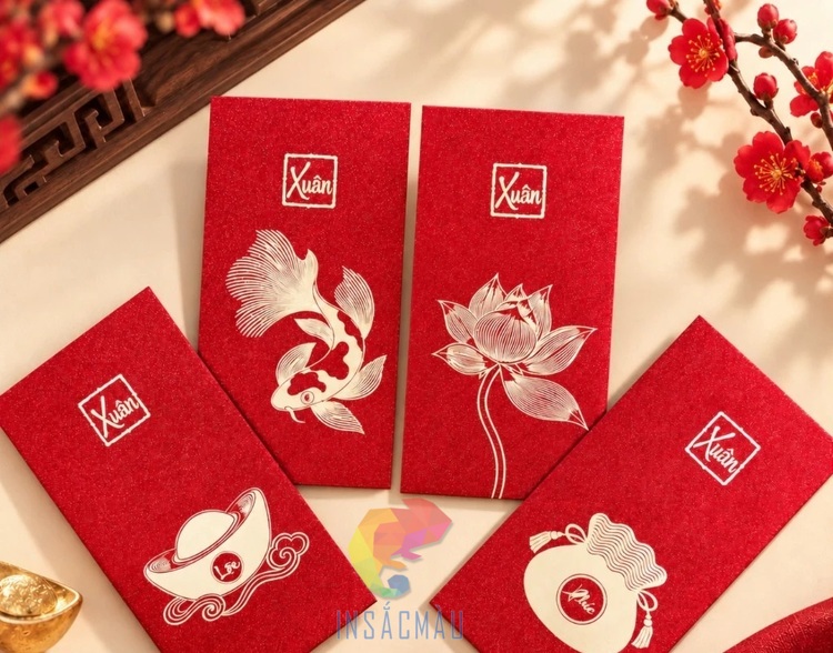 Mẫu bao lì xì in hình hoa sen mùa Tết 2027