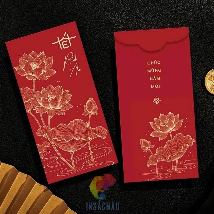 Mẫu bao lì xì in hình hoa sen mùa Tết Đinh Mùi