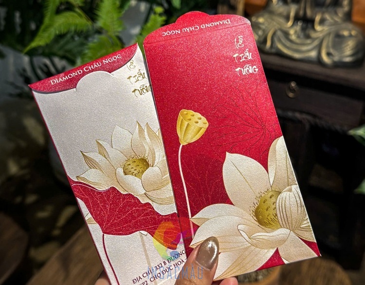 Mẫu bao lì xì kim tuyến in hình hoa sen