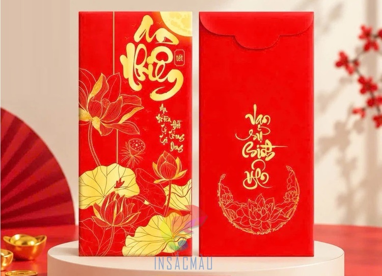 Mẫu bao lì xì in hình hoa sen đẹp