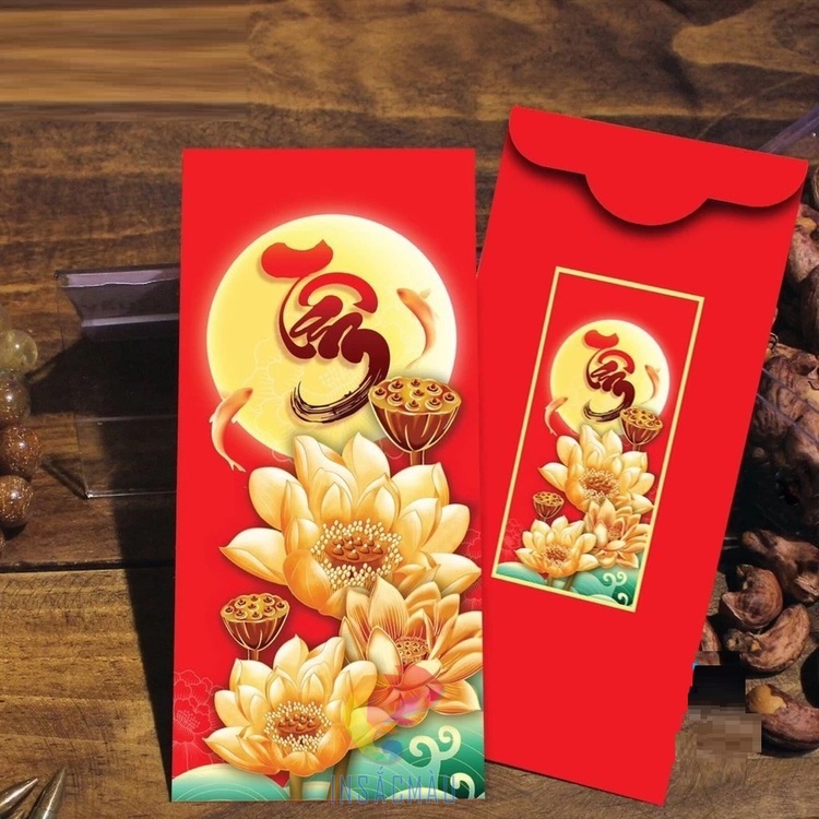 Mẫu bao lì xì hoa sen cao cấp bằng giấy ivory
