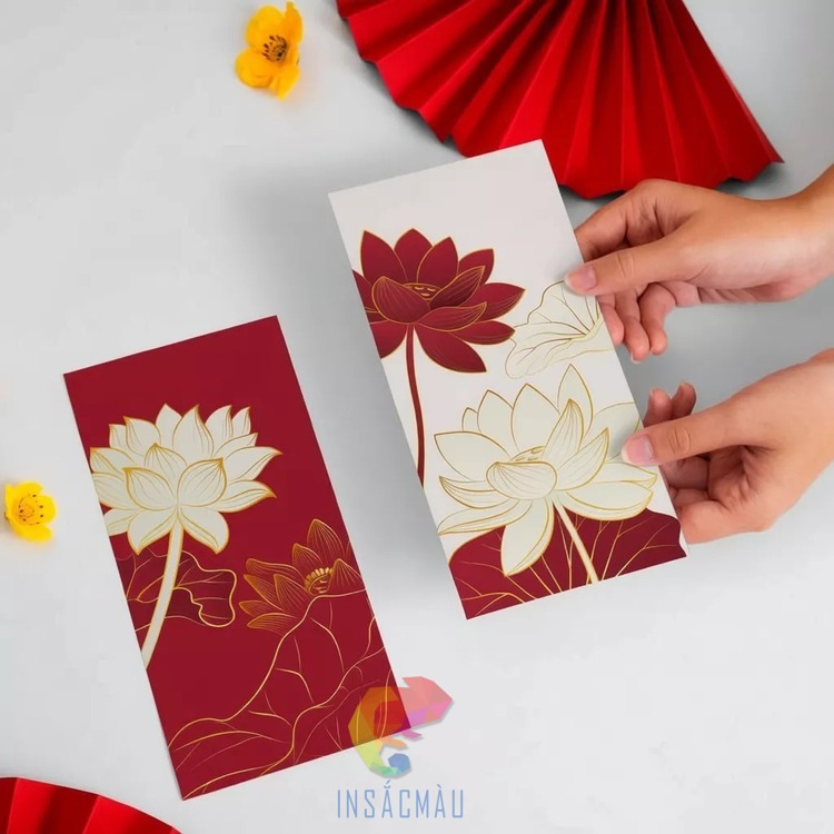 Mẫu bao lì xì hoa sen bằng giấy kraft