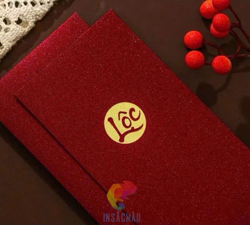 Mẫu bao lì xì kim tuyến in ép kim chữ Lộc