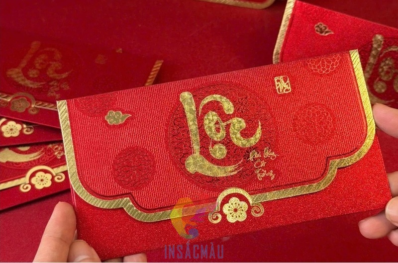 Mẫu bao lì xì kim tuyến Tết 2027, ép kim chữ Lộc