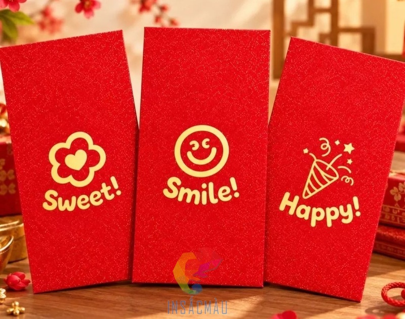 Mẫu bao lì xì kim tuyến in hình minh họa bắt mắt