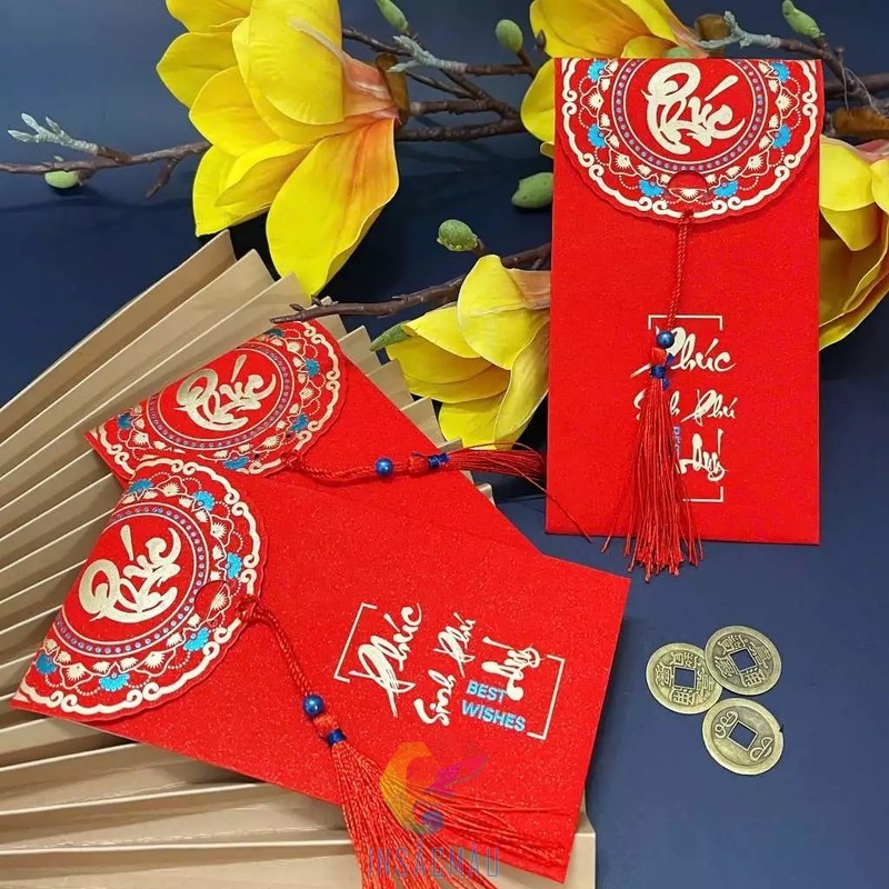 Mẫu bao lì xì kim tuyến có dây treo