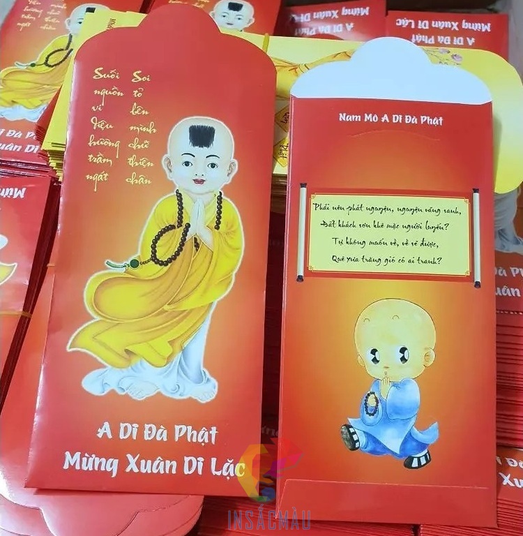 Mẫu bao lì xì in hình chú tiểu