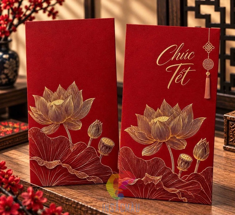 Mẫu bao lì xì nhà Phật in hình hoa sen bắt mắt