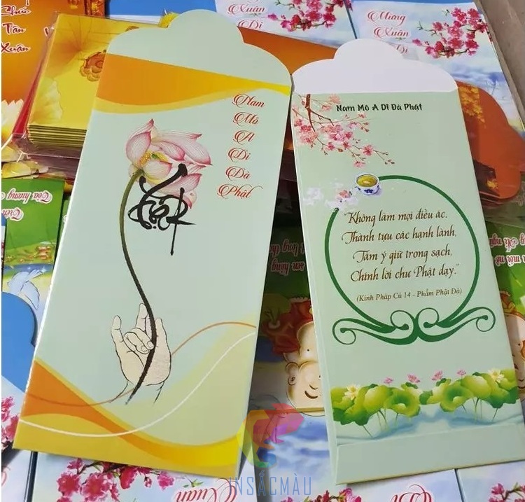 Mẫu bao lì xì nhà Phật in hình hoa sen