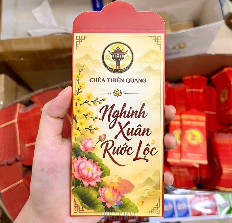 Mẫu bao lì xì Chùa Thiên Quang chào xuân Đinh Mùi