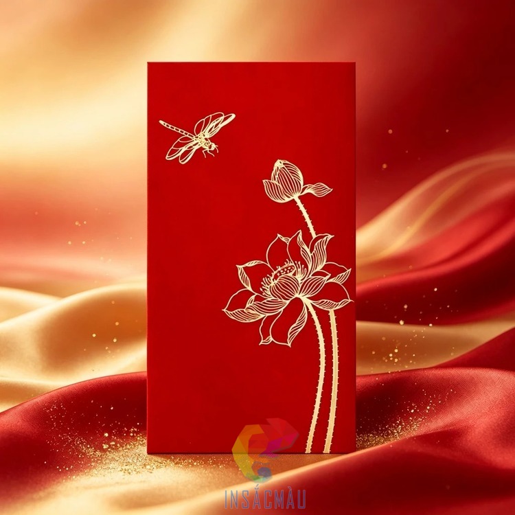 Mẫu bao lì xì in hình hoa sen phong cách tối giản, ấn tượng