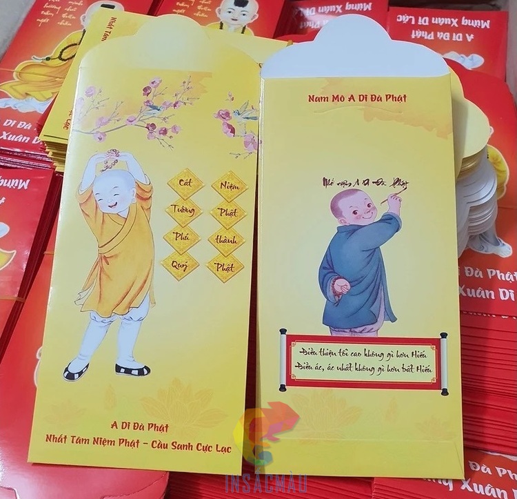 Mẫu bao lì xì Tết 2027 in hình chú tiểu