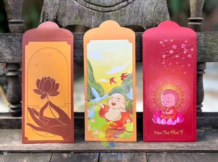 Mẫu bao lì xì Phật giáo in hình chư Phật