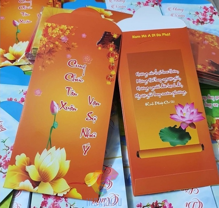 Mẫu bao lì xì Phật giáo màu nâu trầm ấm