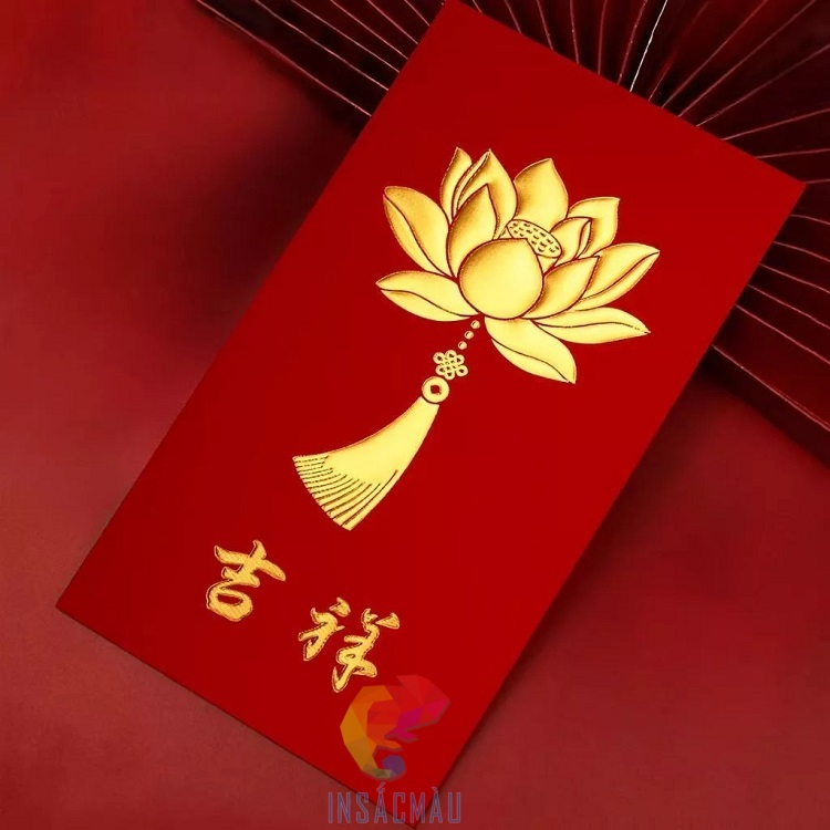 Mẫu bao lì xì in hoa sen ép kim sang trọng