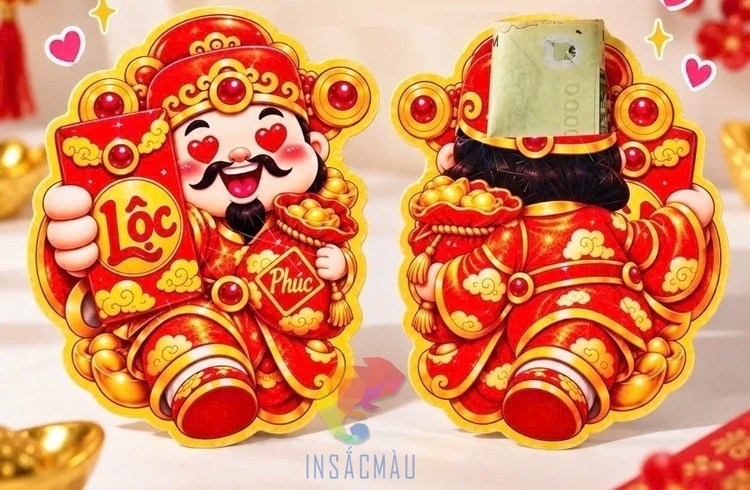 Mẫu bao lì xì thần tài cute, thiết kế độc đáo