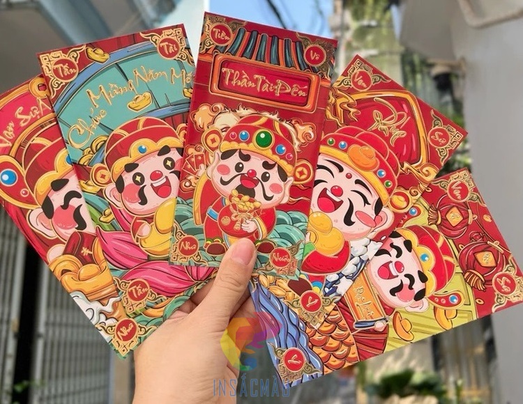 Mẫu bao lì xì thần tài thiết kế hài hước cho mùa Tết 2027
