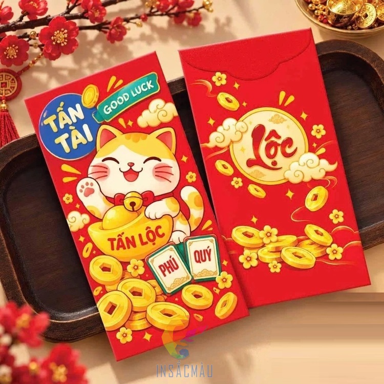 Mẫu bao lì xì mèo thần tài đáng yêu Tết 2027