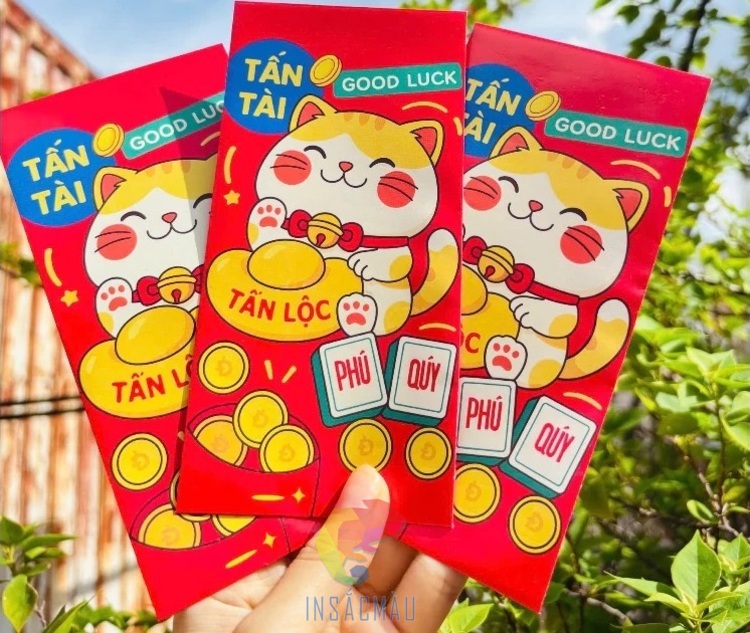 Mẫu bao lì xì mèo thần tài cute Tết Đinh Mùi