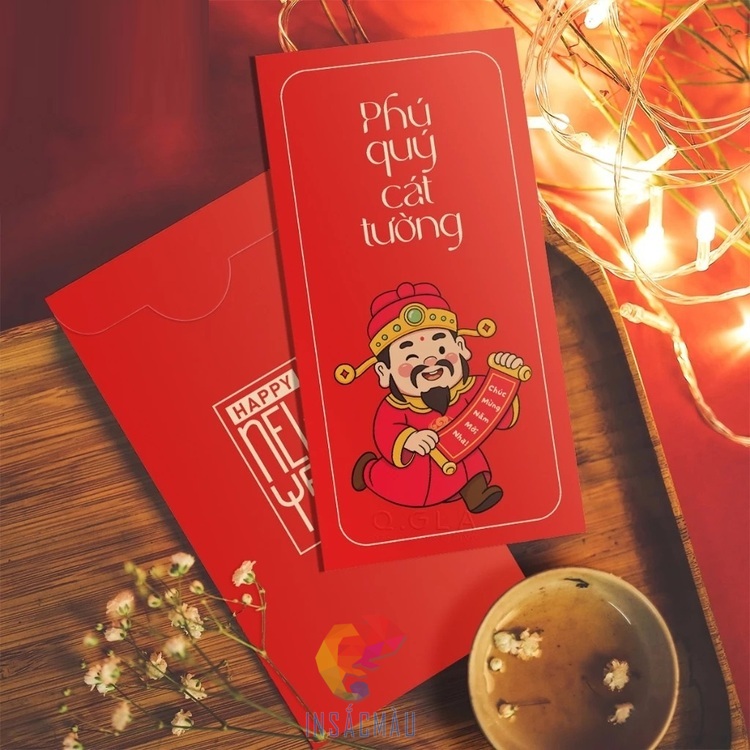 Mẫu bao lì xì thần tài cán mờ sang trọng