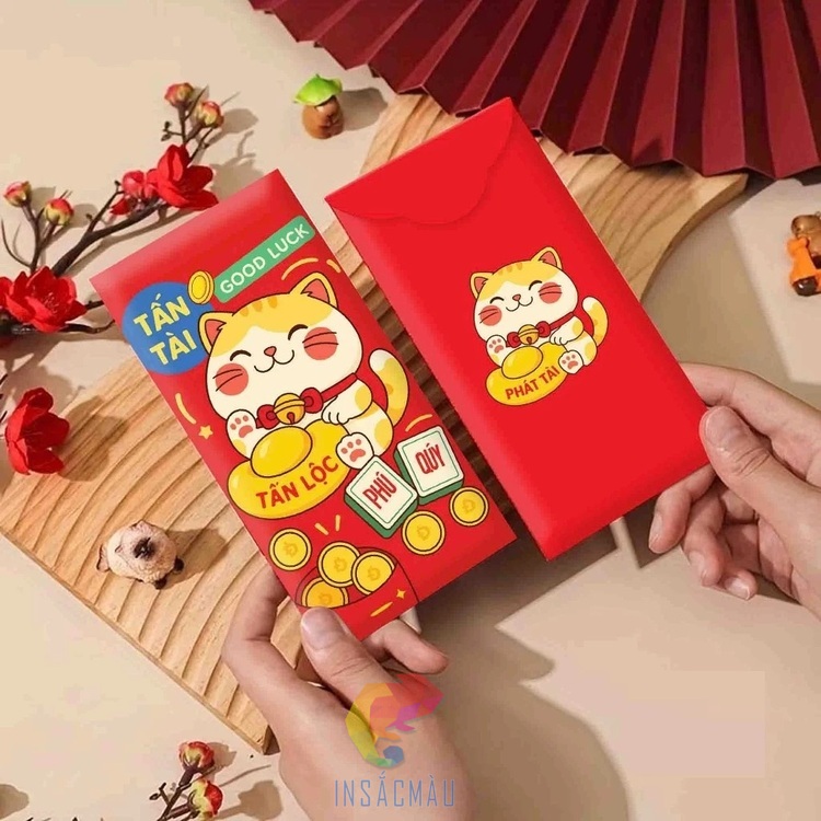 Mẫu bao lì xì mèo thần tài mùa Tết Đinh Mùi 2027