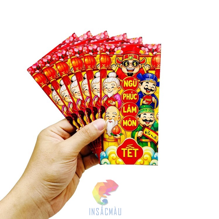 Mẫu bao lì xì thần tài 2027 Ngũ Phúc Lâm Môn