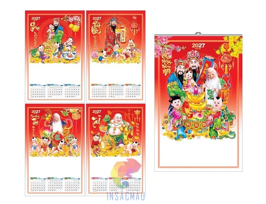 Mẫu lịch treo tường 5 tờ Tết Đinh Mùi 2027