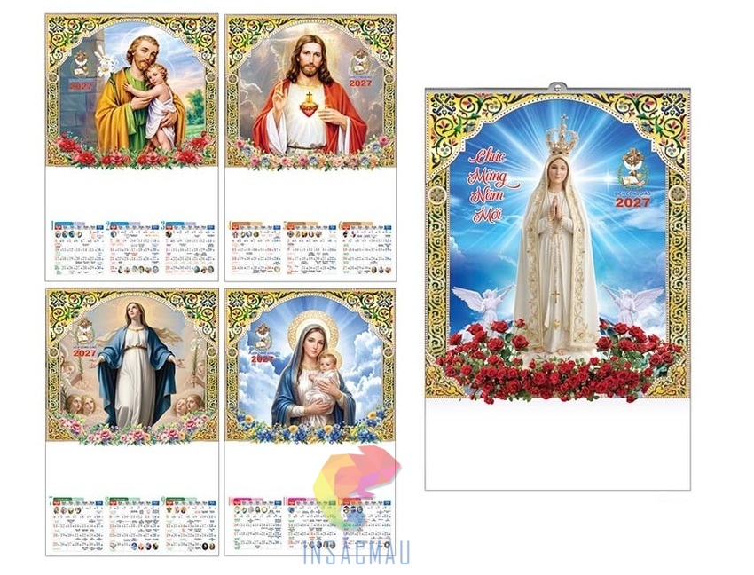 Mẫu lịch treo tường 5 tờ Tết Đinh Mùi chủ đề Công giáo