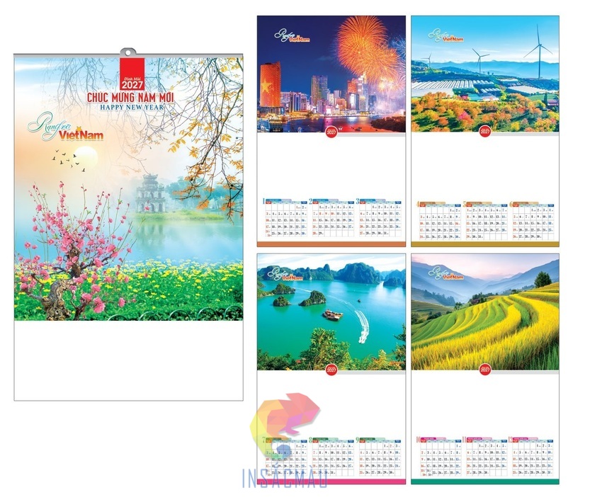 Mẫu lịch treo tường 5 tờ năm 2027 chủ đề cảnh đẹp Việt Nam